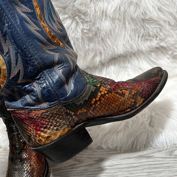 VINTAGE DAN POST  RAINBOW  PYTHON SNAKESKIN EXOTIC RARE WESTERN BOOT 6.5 M - Picture 6 of 16